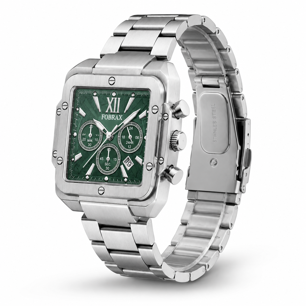 FOBRAX Green Dial Stainless Steel Chronograph Style Quartz Watch