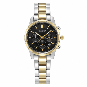 Bashir Men’s Luxury Two-Tone Chronograph Style Quartz Watch – Black Dial