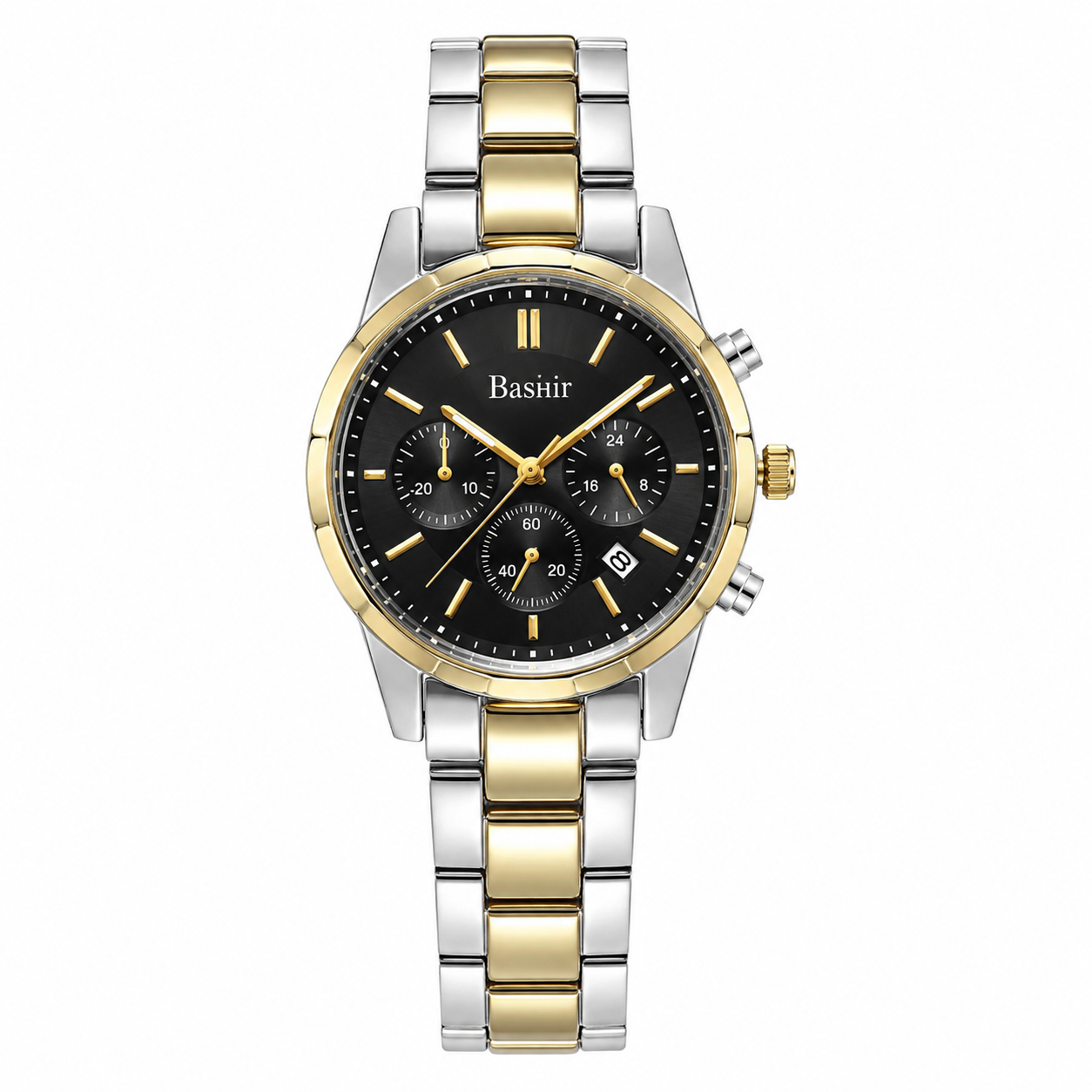 Bashir Men’s Luxury Two-Tone Chronograph Style Quartz Watch – Black Dial