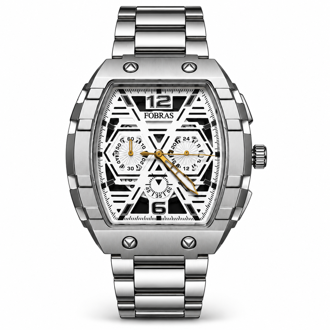 FOBRAS Premium Stainless Steel Chronograph Men’s Watch – White & Silver