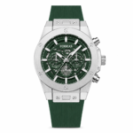 FOBRAS green skeleton-style dial watch with silver-tone case and green textured strap