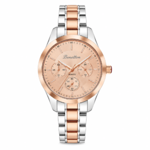 Elegant Rose Gold & Silver Chronograph Style Women’s Watch