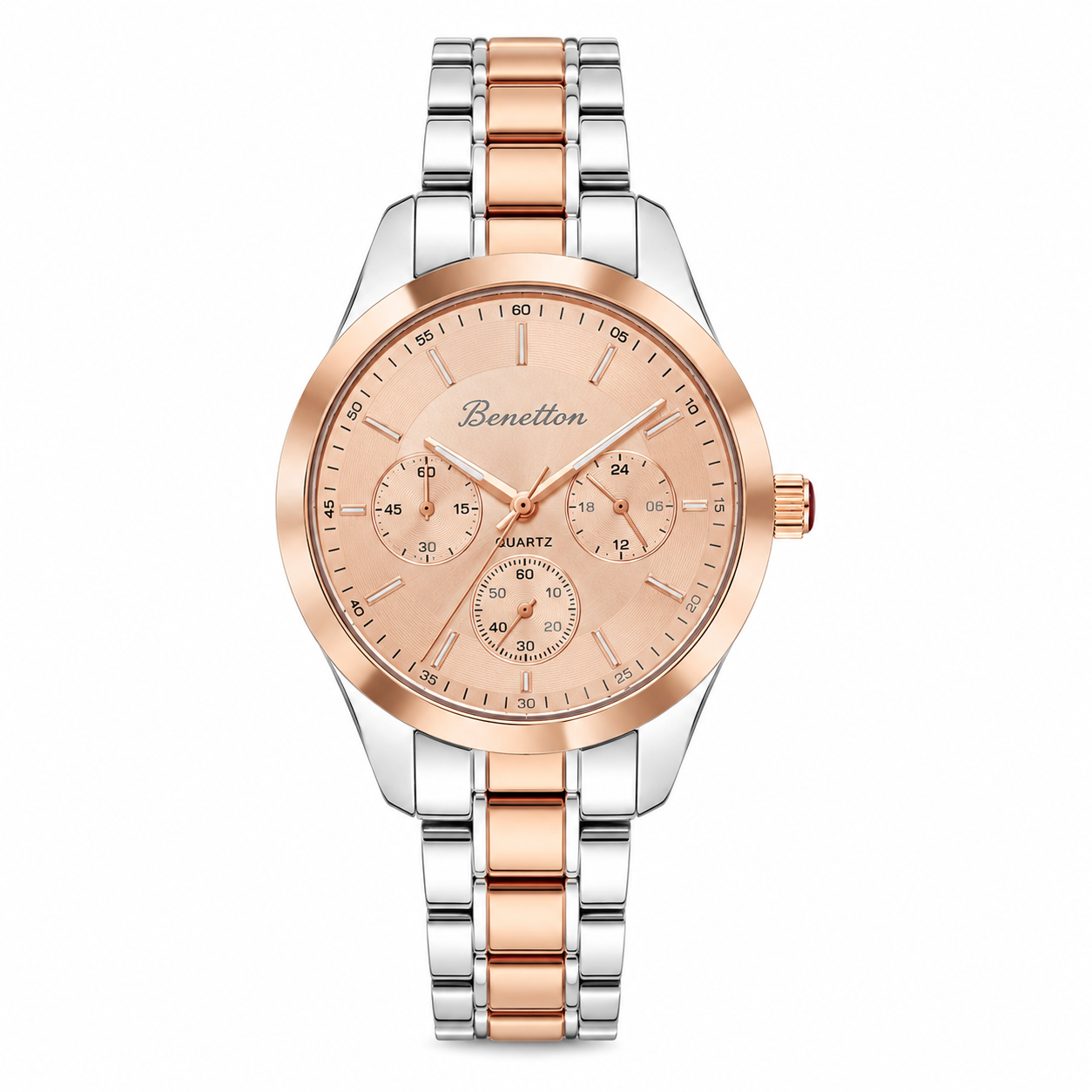 Elegant Rose Gold & Silver Chronograph Style Women’s Watch