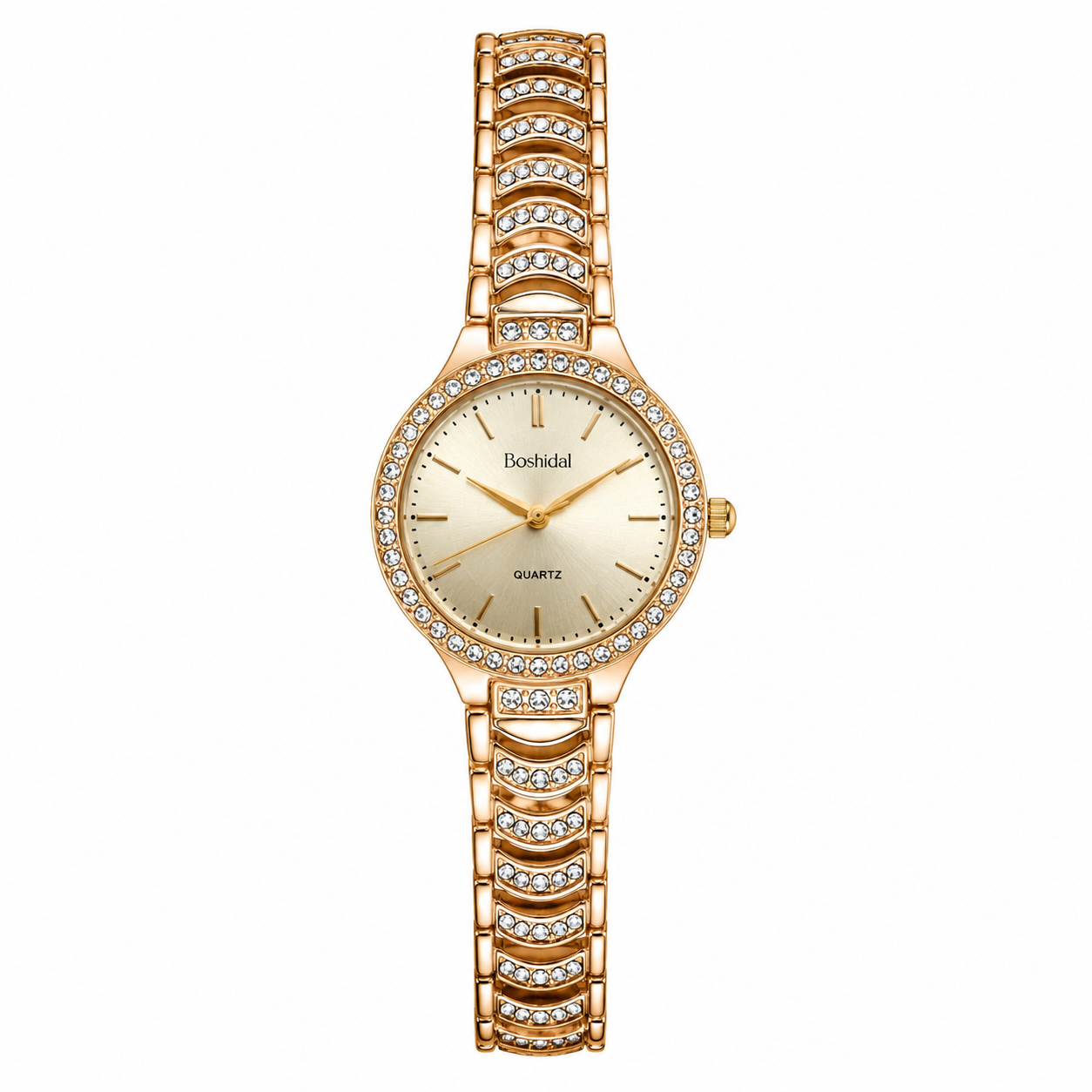 Women's Luxury Crystal Dial Quartz Watch with Metal Bracelet