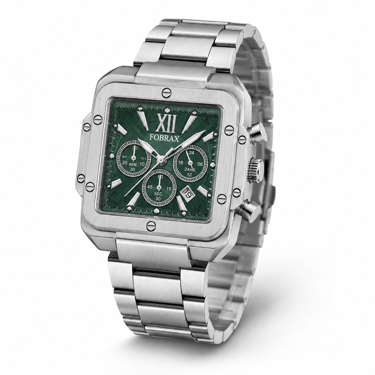 FOBRAX Green Dial Stainless Steel Chronograph Style Quartz Watch