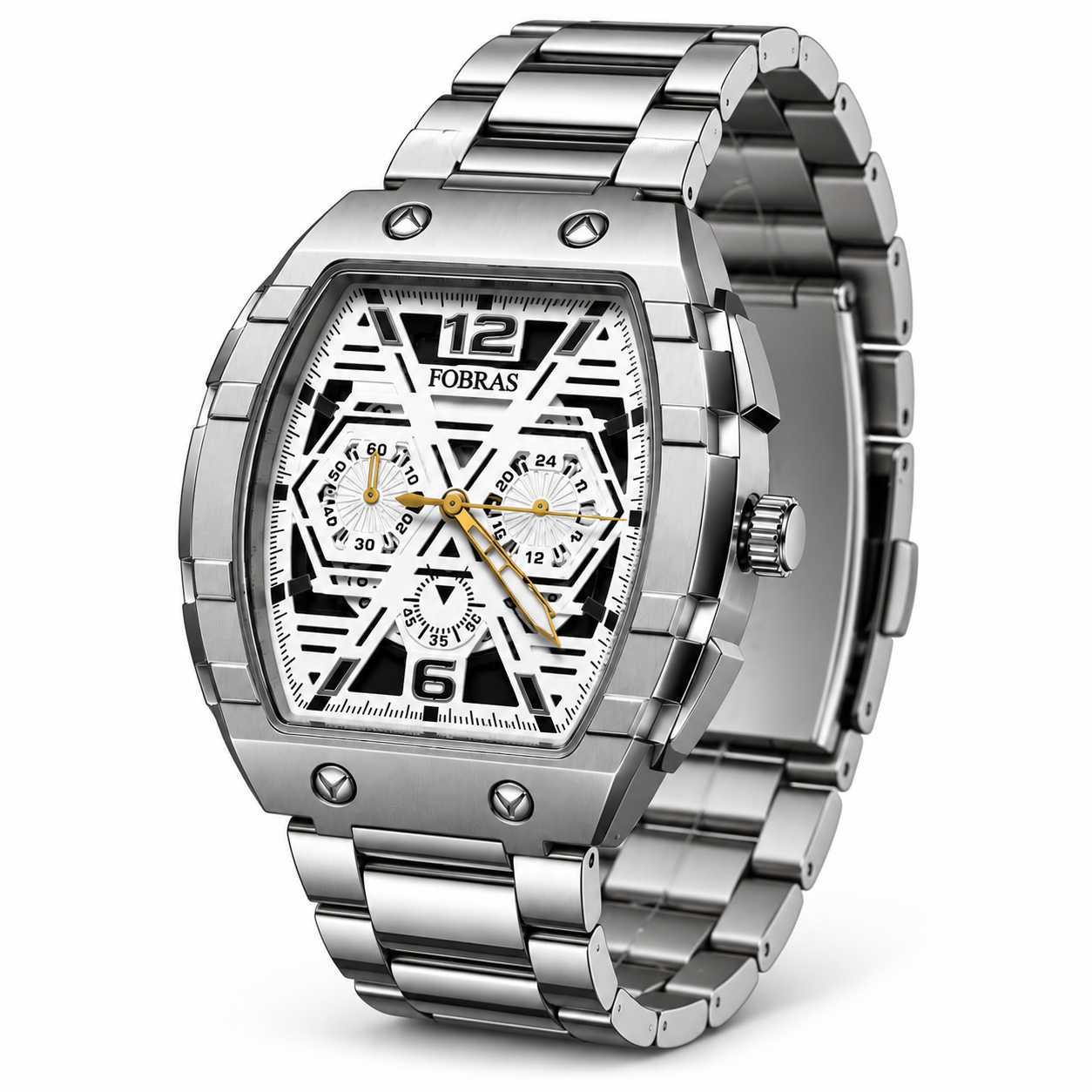 FOBRAS Premium Stainless Steel Chronograph Men’s Watch – White & Silver