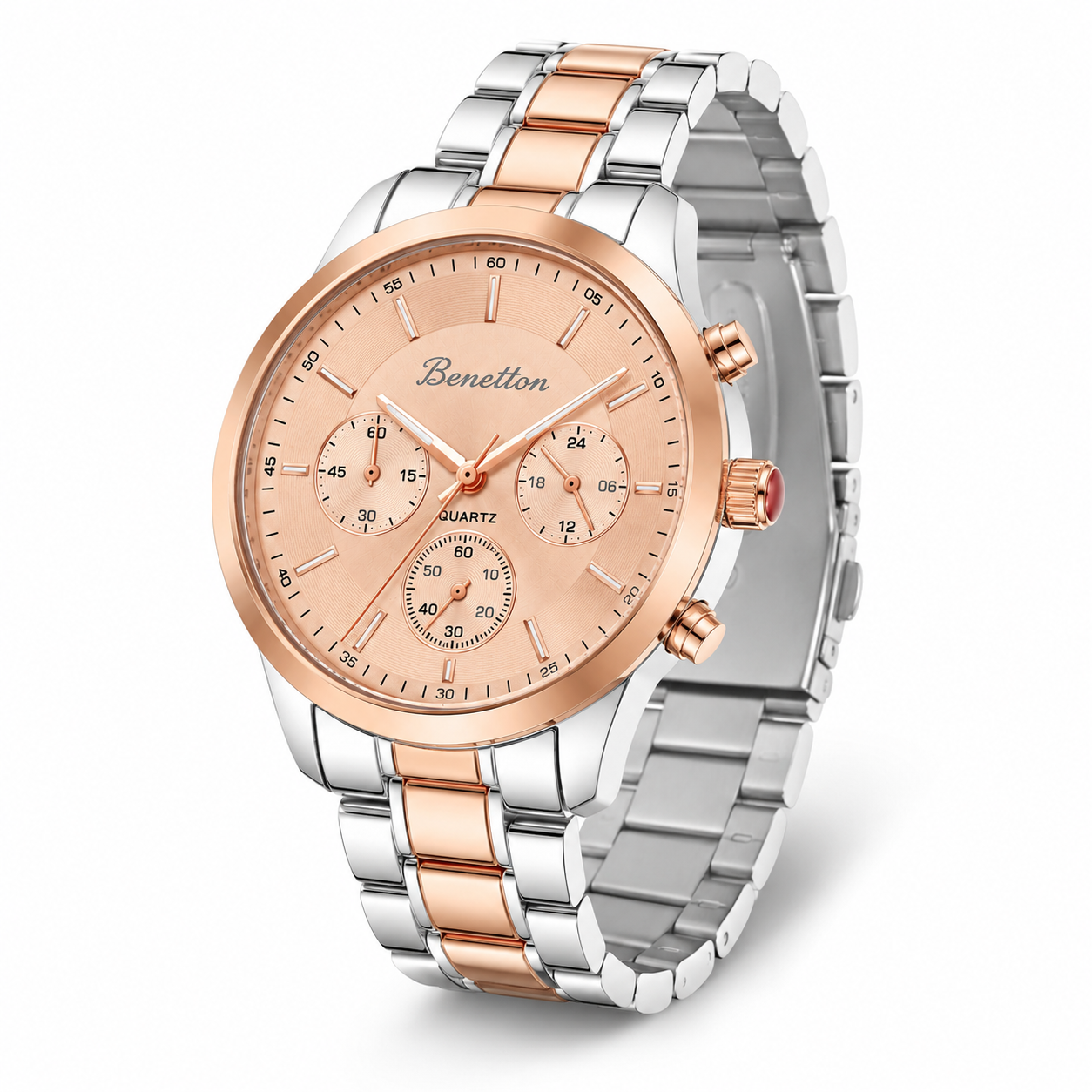 Elegant Rose Gold & Silver Chronograph Style Women’s Watch
