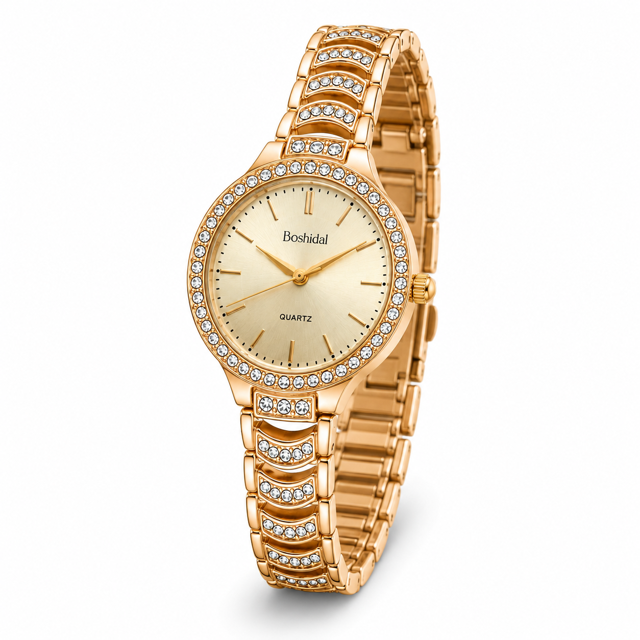 Women's Luxury Crystal Dial Quartz Watch with Metal Bracelet