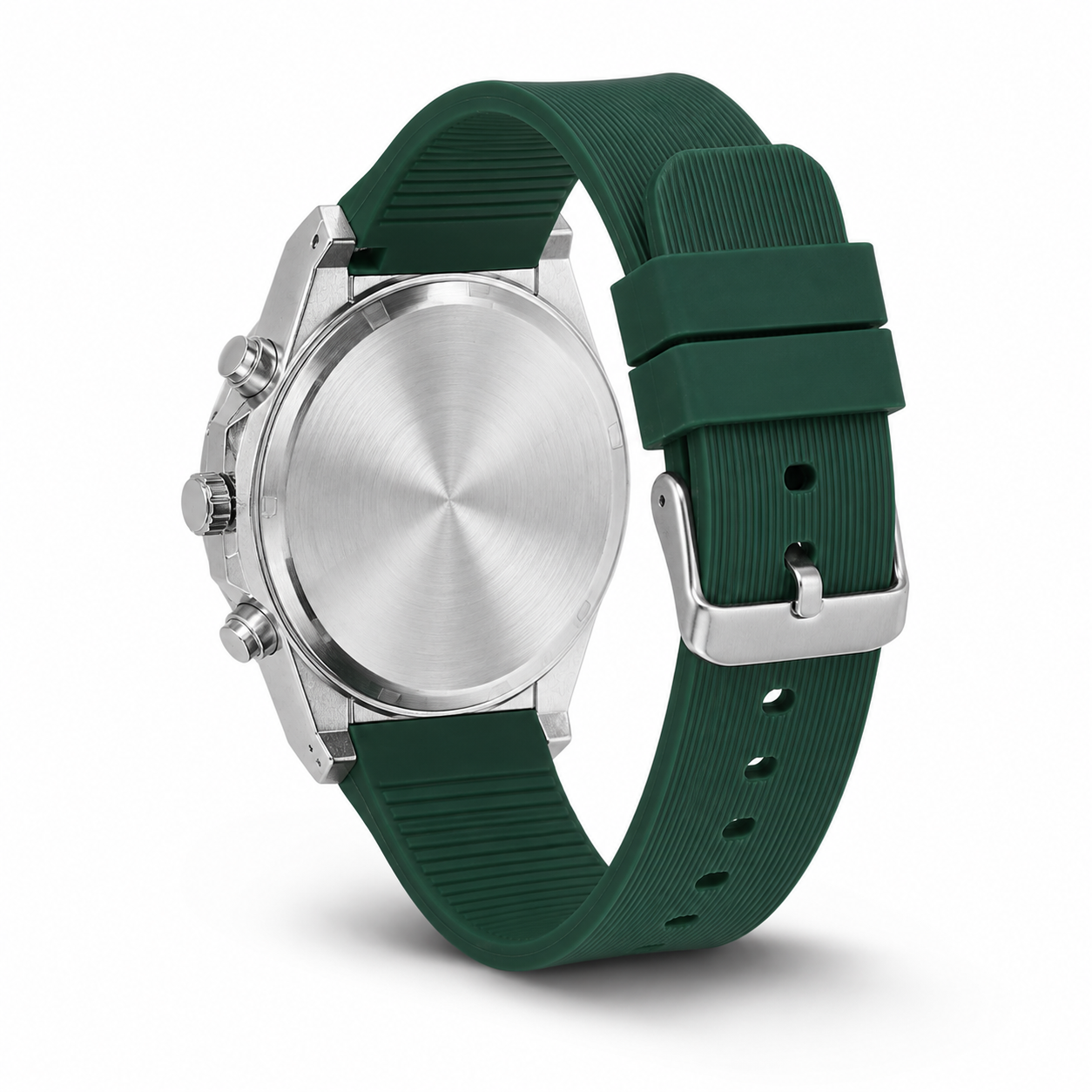 FOBRAS Green Dial Silver-Tone Chronograph Style Quartz Watch with Green Strap