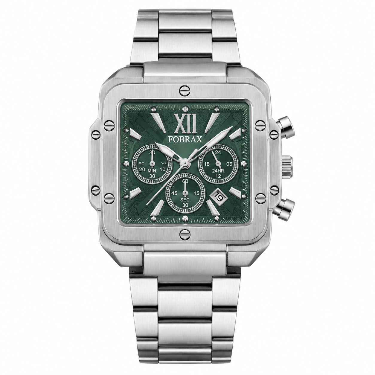 FOBRAX Green Dial Stainless Steel Chronograph Style Quartz Watch
