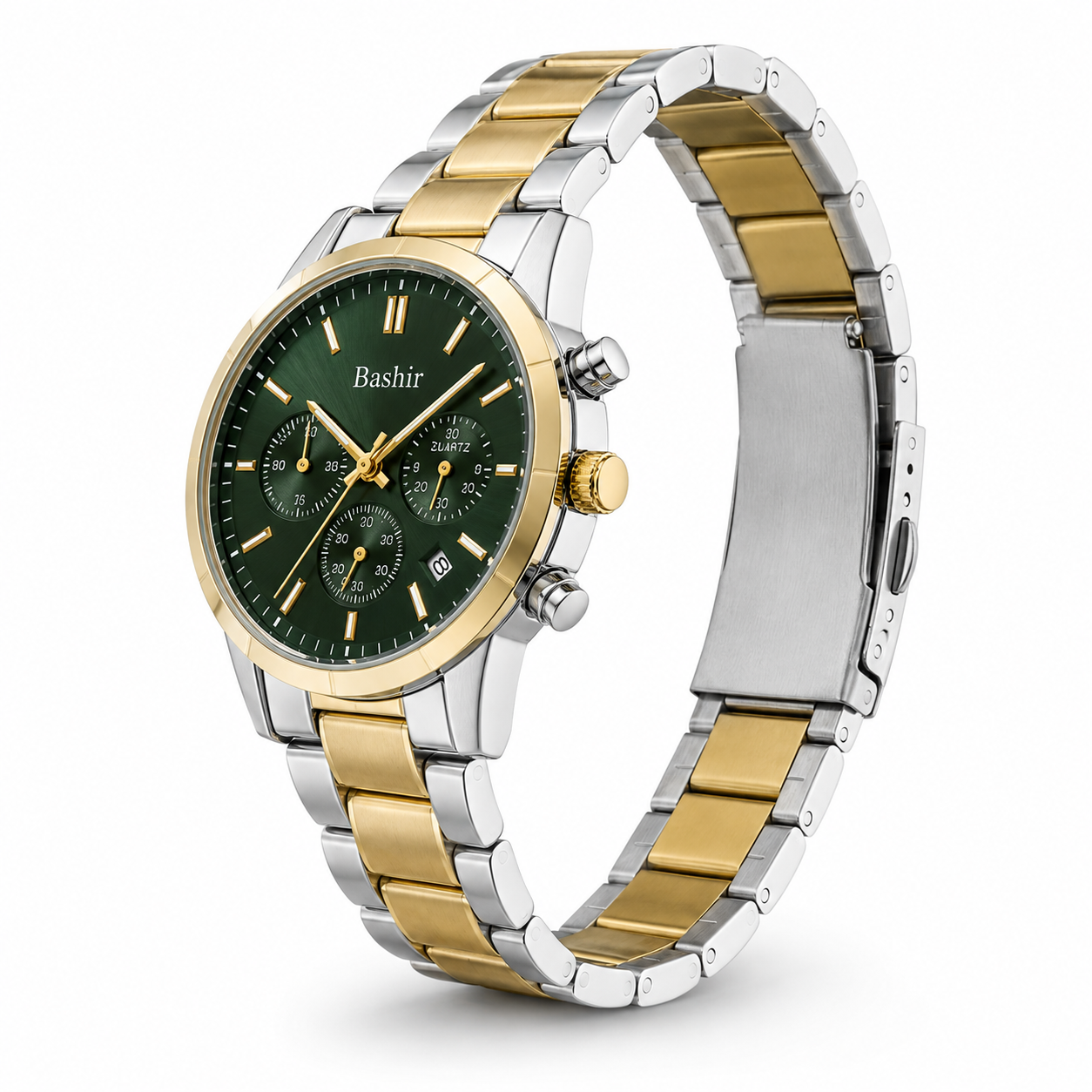 Bashir Men’s Luxury Two-Tone Chronograph Style Quartz Watch – Black Dial