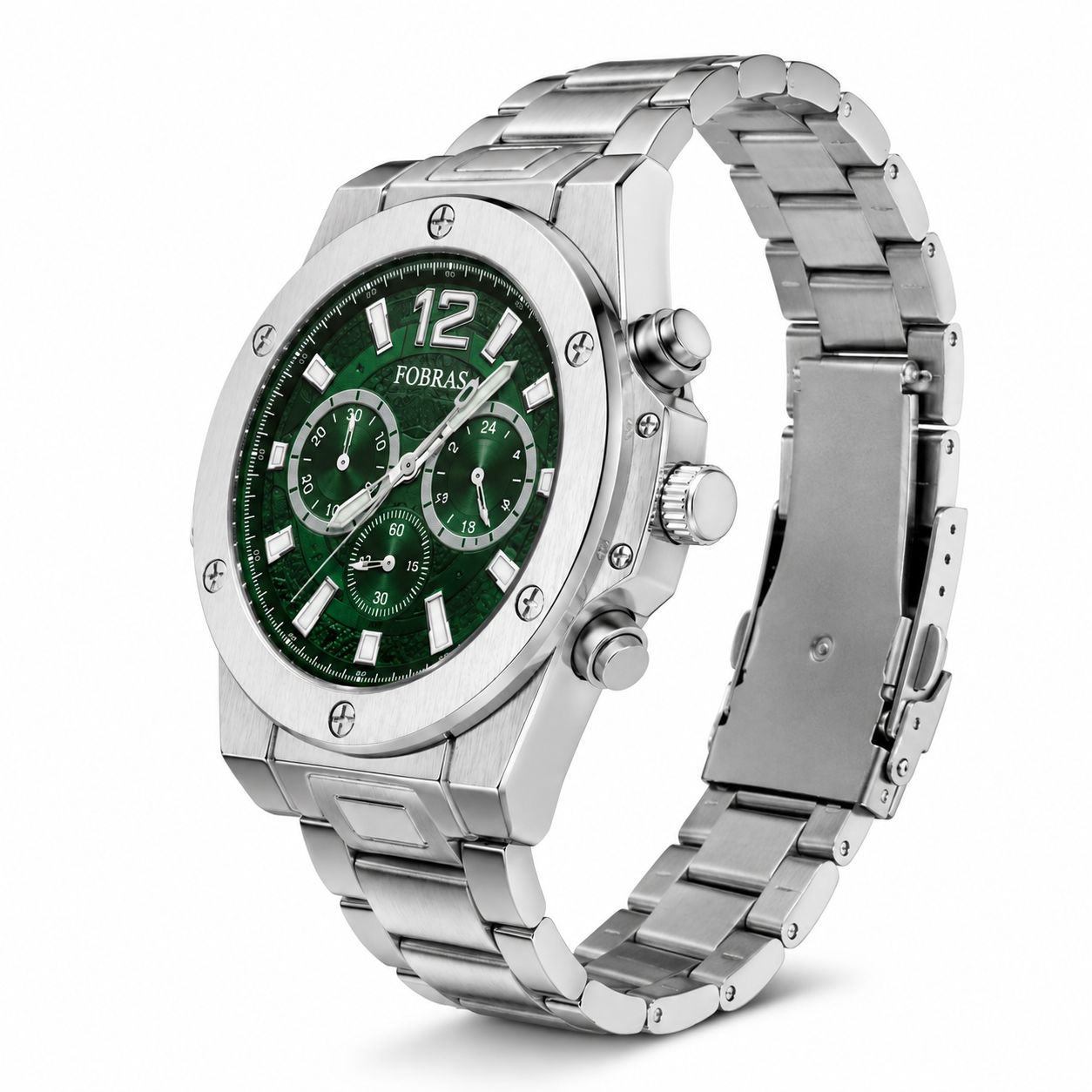 FOBRAS Green Dial Silver-Tone Chronograph Style Watch