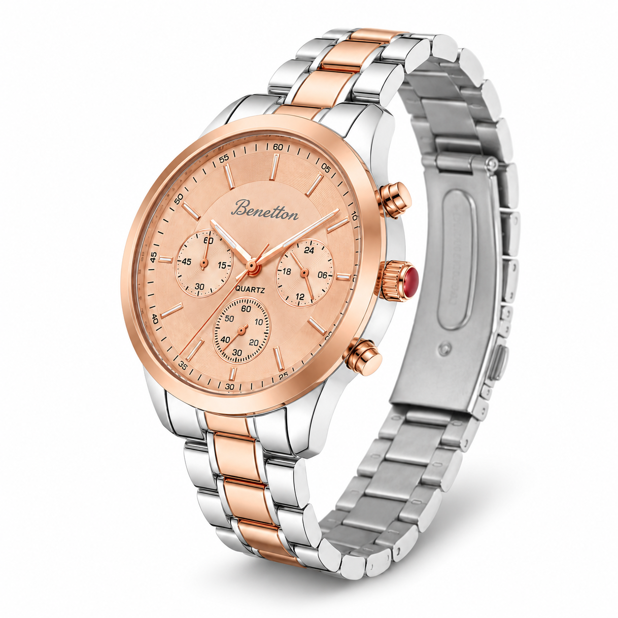 Elegant Rose Gold & Silver Chronograph Style Women’s Watch