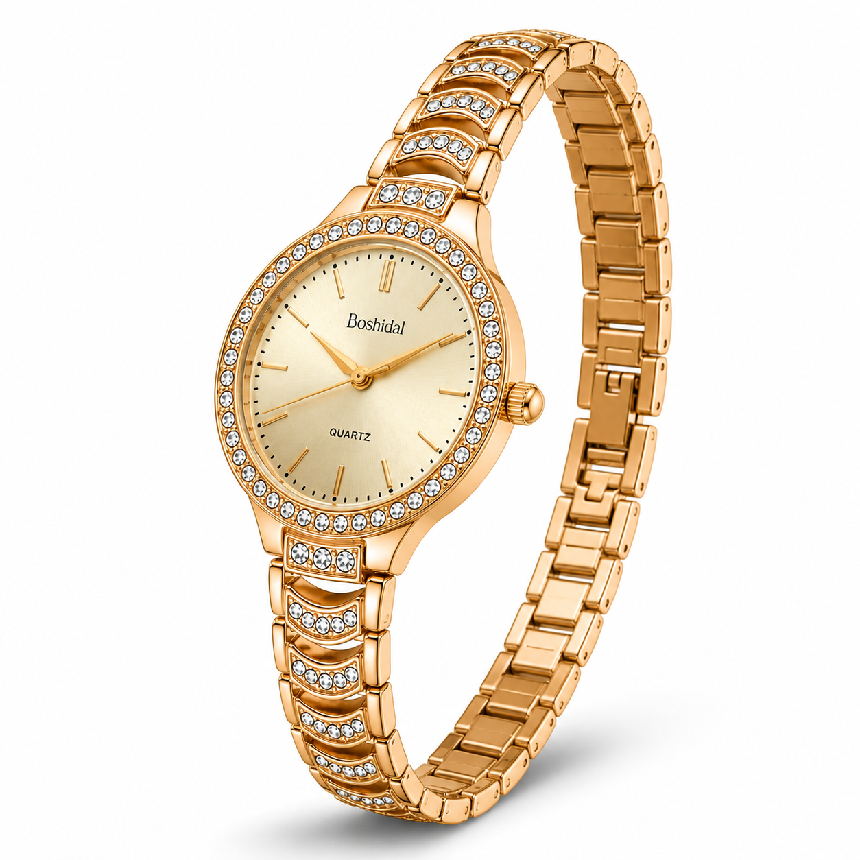 Women's Luxury Crystal Dial Quartz Watch with Metal Bracelet