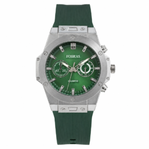 FOBRAS green dial quartz watch with green textured strap