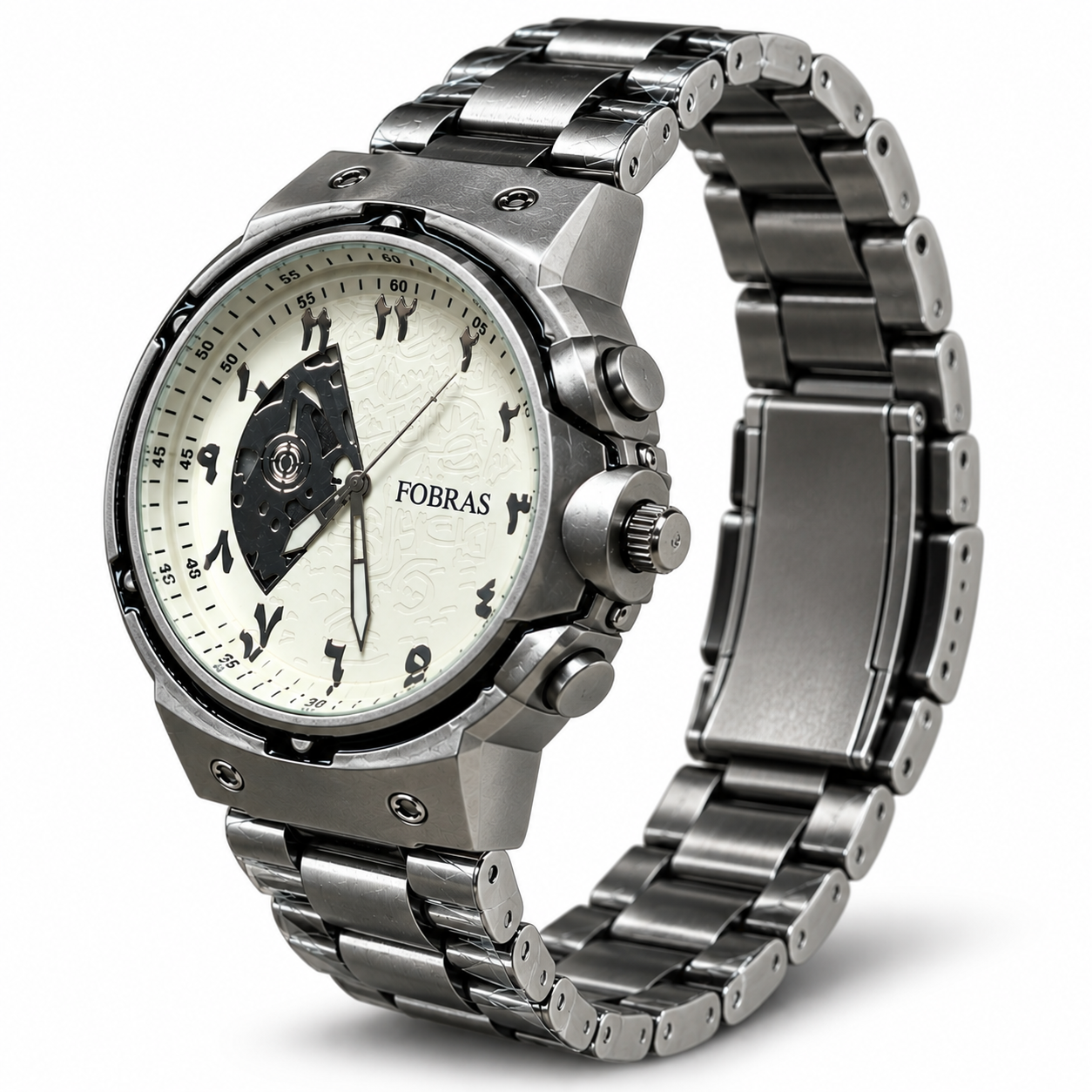 FOBRAS Men's Silver Analog Watch with Stainless Steel Metal Bracelet