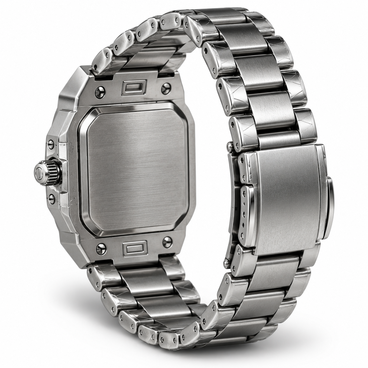 FOBRAS Men's Silver Square Analog Watch with Skeleton Dial & Metal Bracelet
