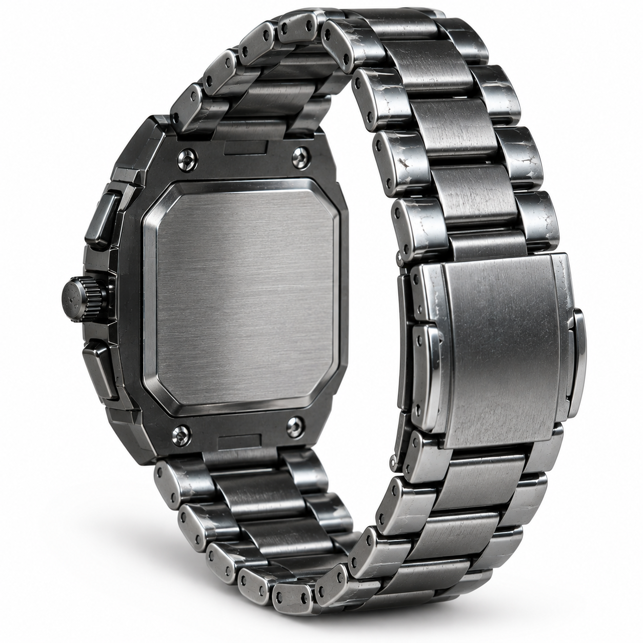 FOBRAS Men's Black & Blue Square Dial Chronograph Style Metal Bracelet Watch