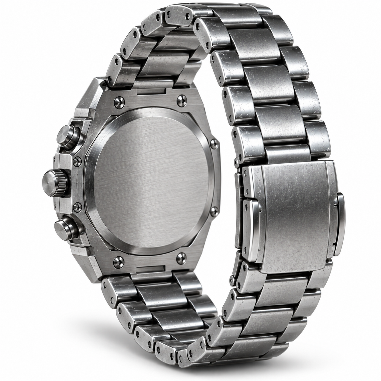 FOBRAS Men's Silver Black Chronograph Style Analog Watch with Metal Bracelet