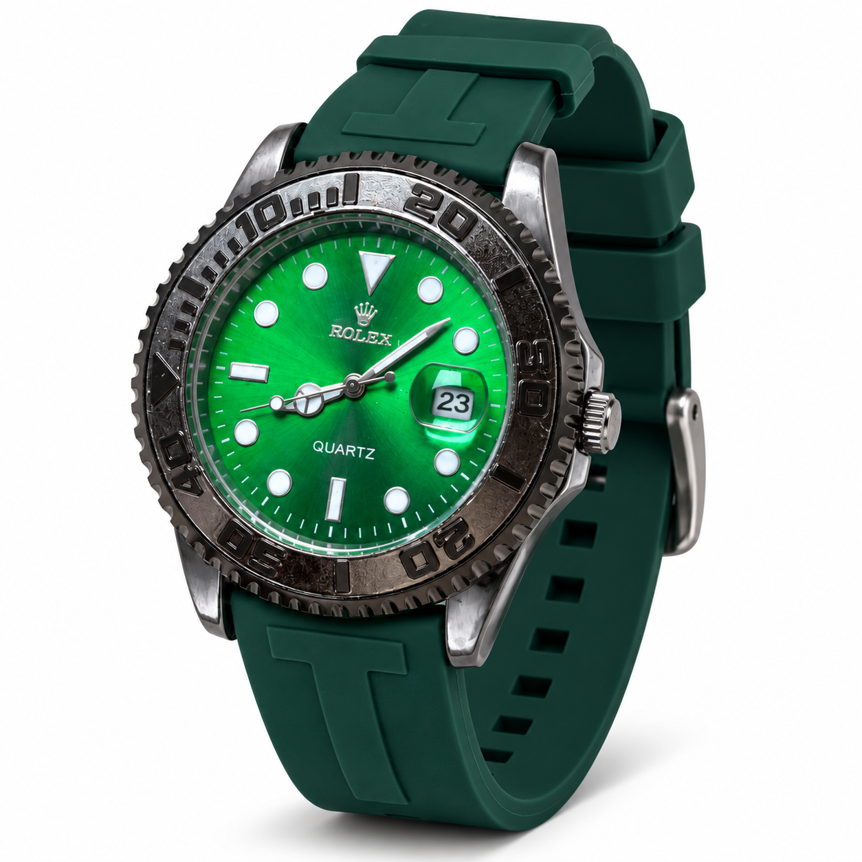 Green Luxury Style Men's Analog Watch with Silicone Strap