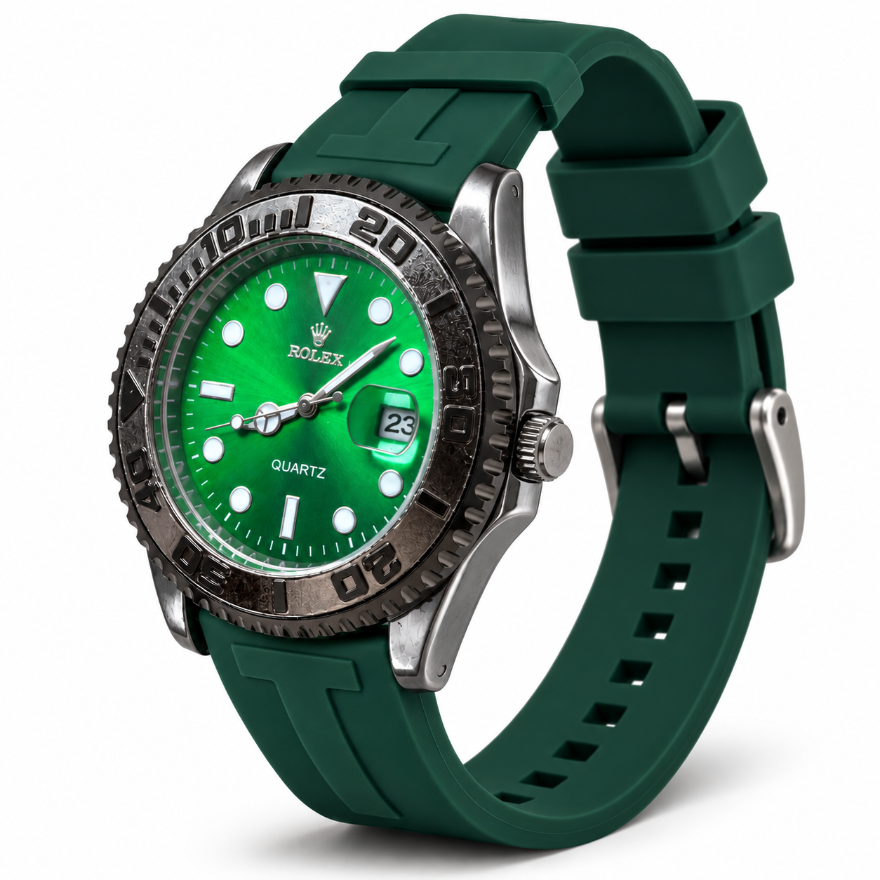 Green Luxury Style Men's Analog Watch with Silicone Strap