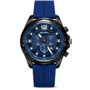 Blue Sporty Chronograph Men’s Analog Watch with Silicone Strap