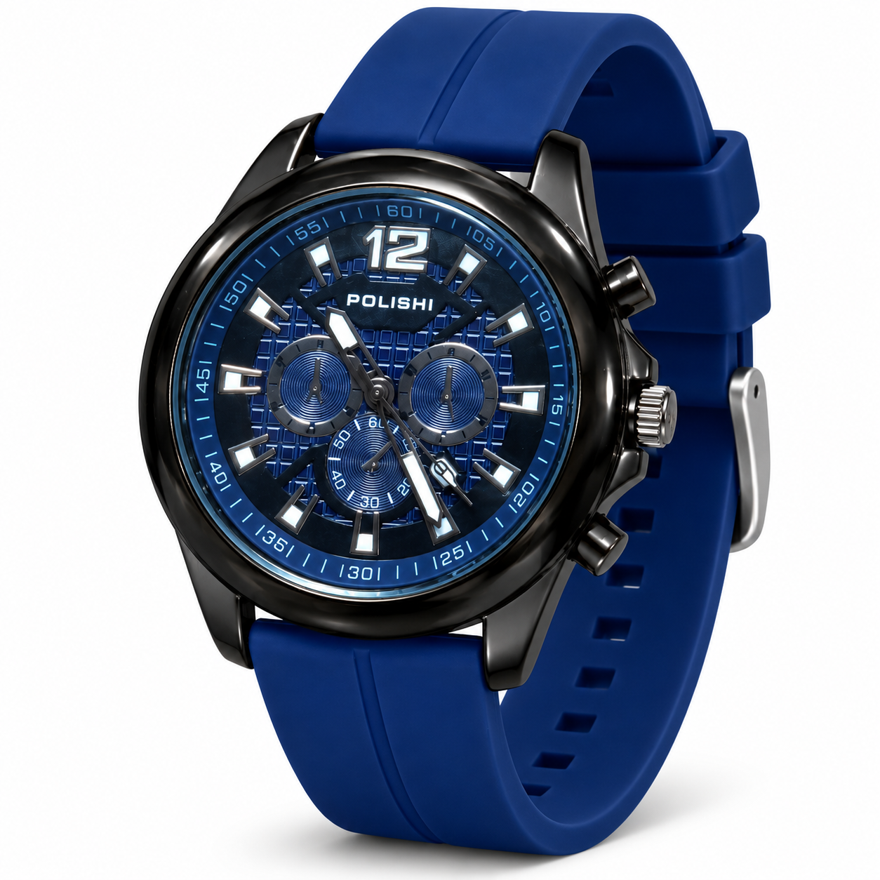 Blue Sporty Chronograph Men's Analog Watch with Silicone Strap