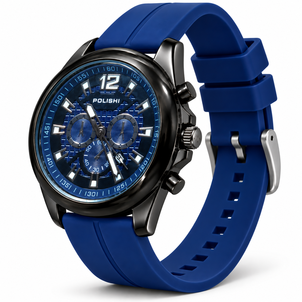 Blue Sporty Chronograph Men's Analog Watch with Silicone Strap
