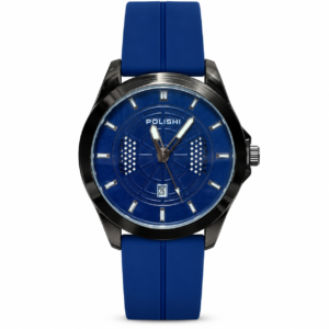 Blue Men’s Analog Watch with Silicone Strap & Date Display