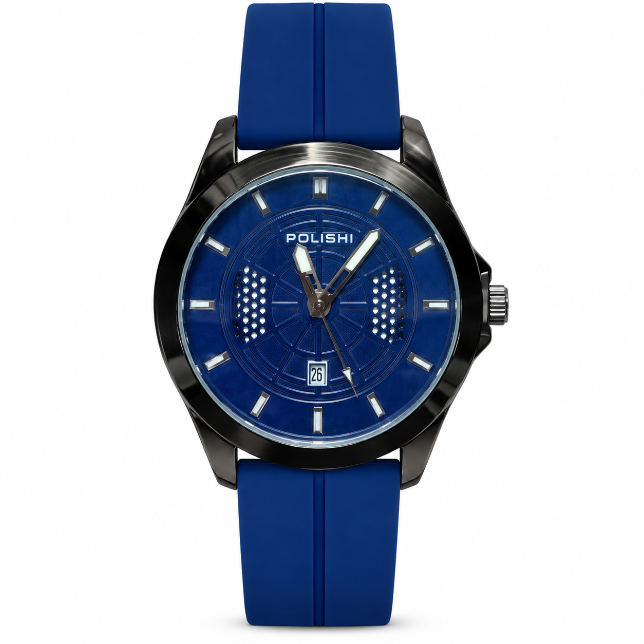 Blue Men's Analog Watch with Silicone Strap & Date Display