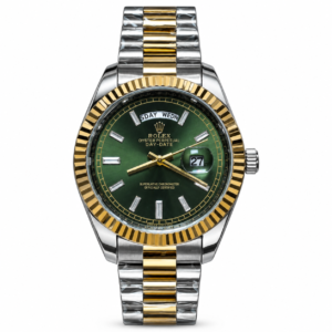 Green & Gold Men’s Luxury Analog Watch with Stainless Steel Bracelet