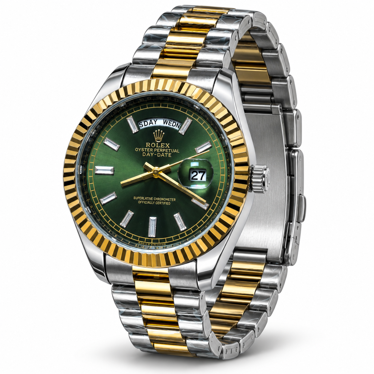Green & Gold Men's Luxury Analog Watch with Stainless Steel Bracelet