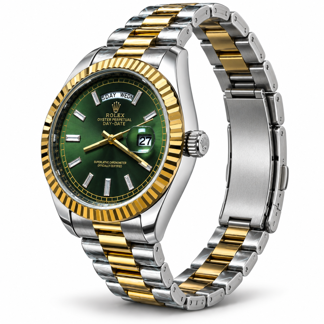 Green & Gold Men's Luxury Analog Watch with Stainless Steel Bracelet