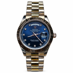 Two-Tone Silver & Gold Men’s Luxury Analog Watch with Blue Dial