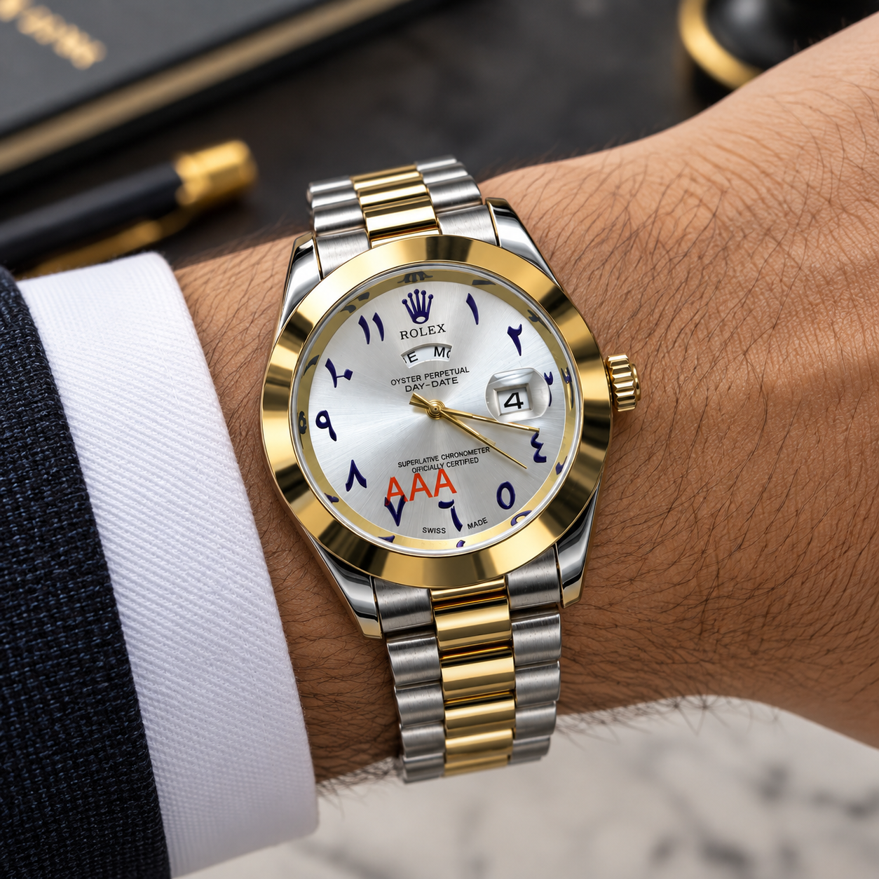 Two-Tone Gold & Silver Men's Luxury Analog Watch with White Dial
