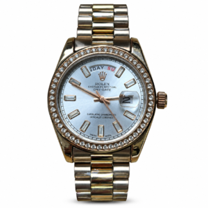 Two-Tone Gold & Silver Men’s Luxury Watch with Silver Dial & Crystal Bezel