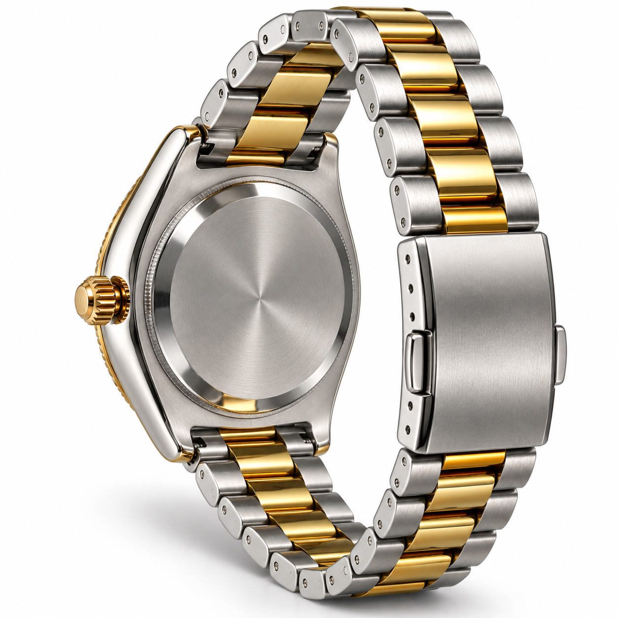Two-Tone Gold & Silver Men's Luxury Watch with Silver Dial & Crystal Bezel