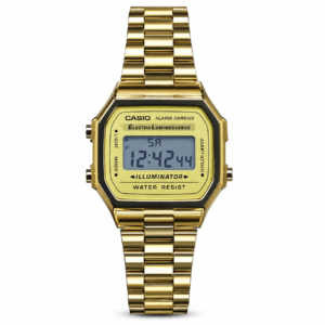 Gold-Tone Digital Men’s Watch with Metal Bracelet & Illuminator Display