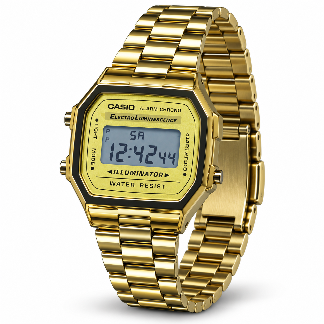 Gold-Tone Digital Men's Watch with Metal Bracelet & Illuminator Display