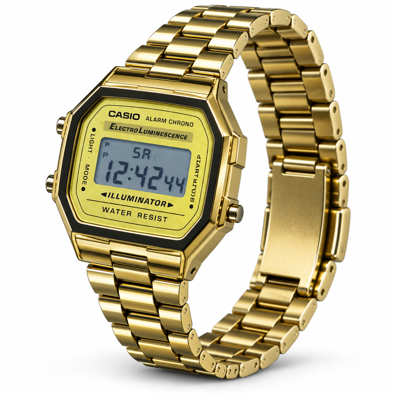 Gold-Tone Digital Men's Watch with Metal Bracelet & Illuminator Display