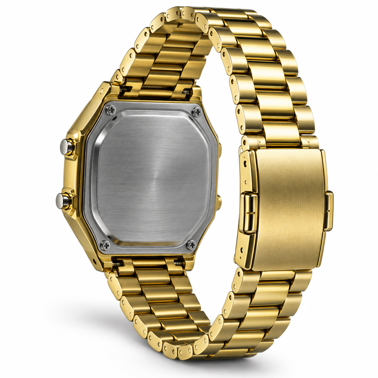 Gold-Tone Digital Men's Watch with Metal Bracelet & Illuminator Display