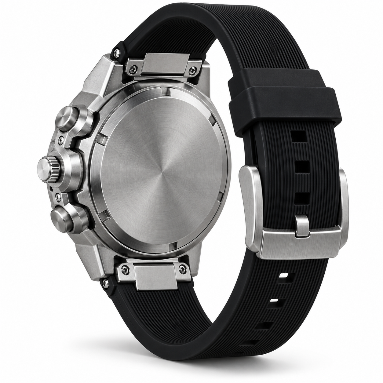 FOBRAS Men's Silver White Skeleton Dial Chronograph Style Watch with Black Strap