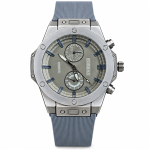 FOBRAS Men’s Silver Grey Dial Blue Silicone Strap Analog Watch