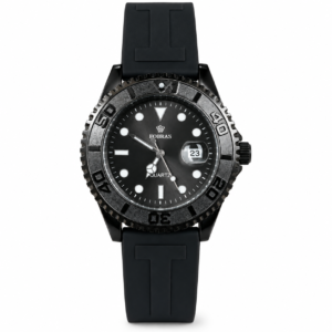 FOBRAS Men’s Black Analog Watch with Black Silicone Strap