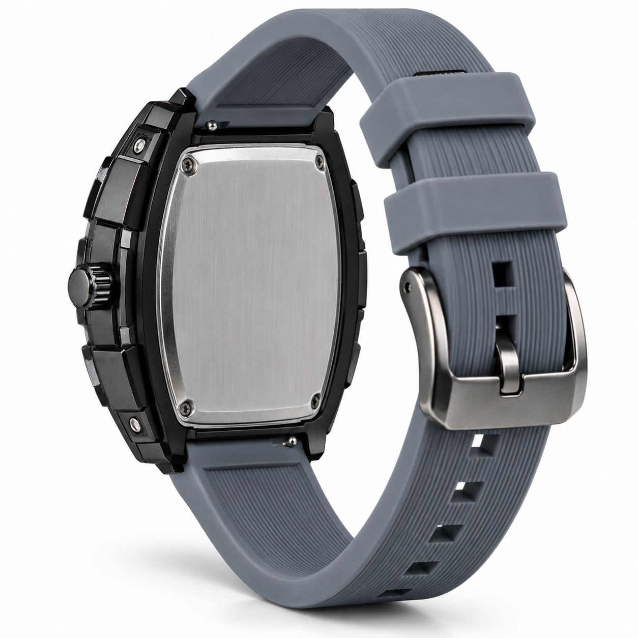 FOBRAS Men's Grey & Black Skeleton Analog Watch with Silicone Strap