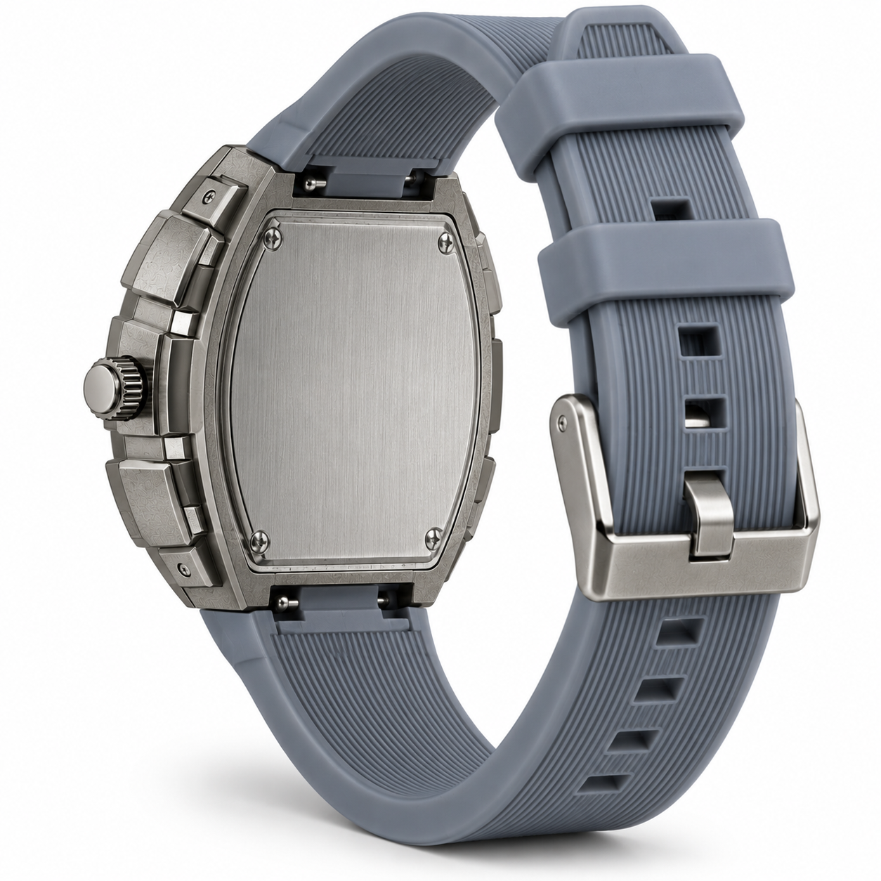 FOBRAS Men's Silver Tonneau Analog Watch with Grey Silicone Strap